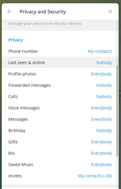 تنظیمات privacy تلگرام